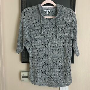 Delia’s gray crochet hooded pullover sweater 3/4 length sleeves